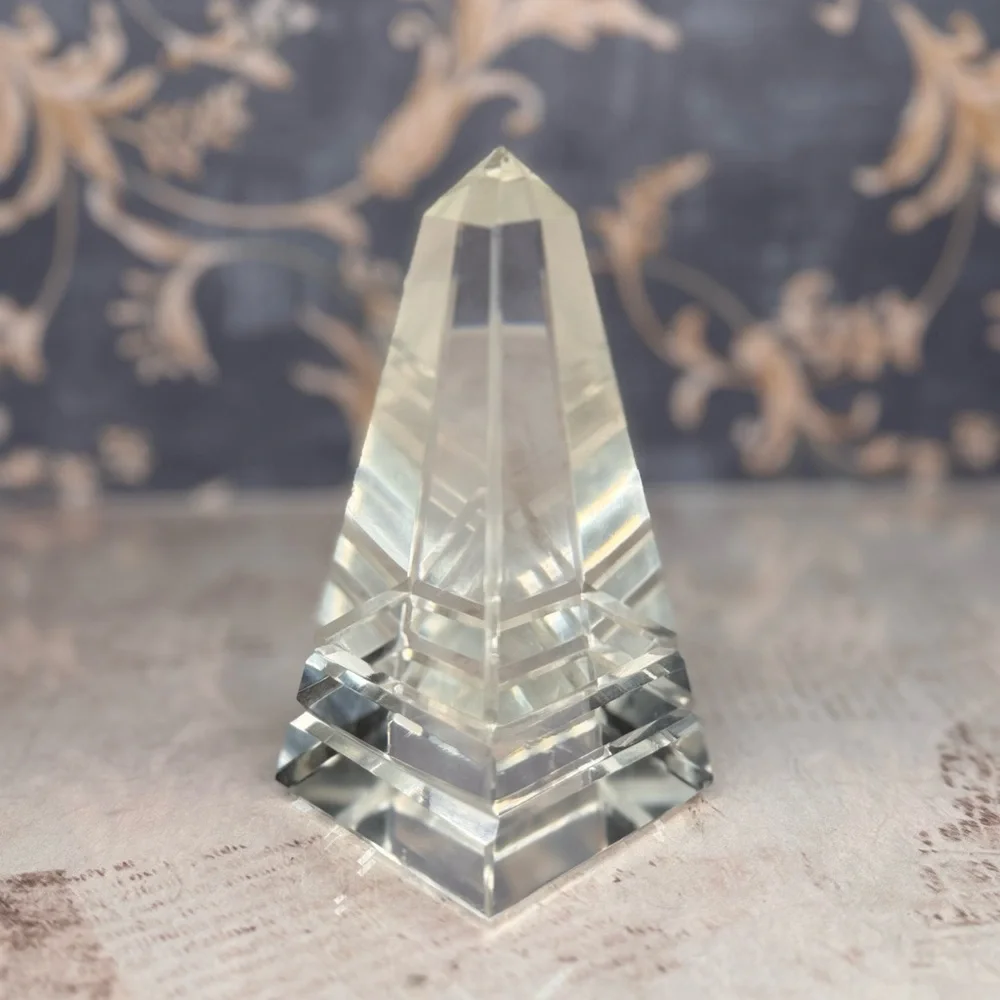 Vintage Cut Glass Crystal Obelisk Paperweight Art Deco Style - Picture 4 of 9